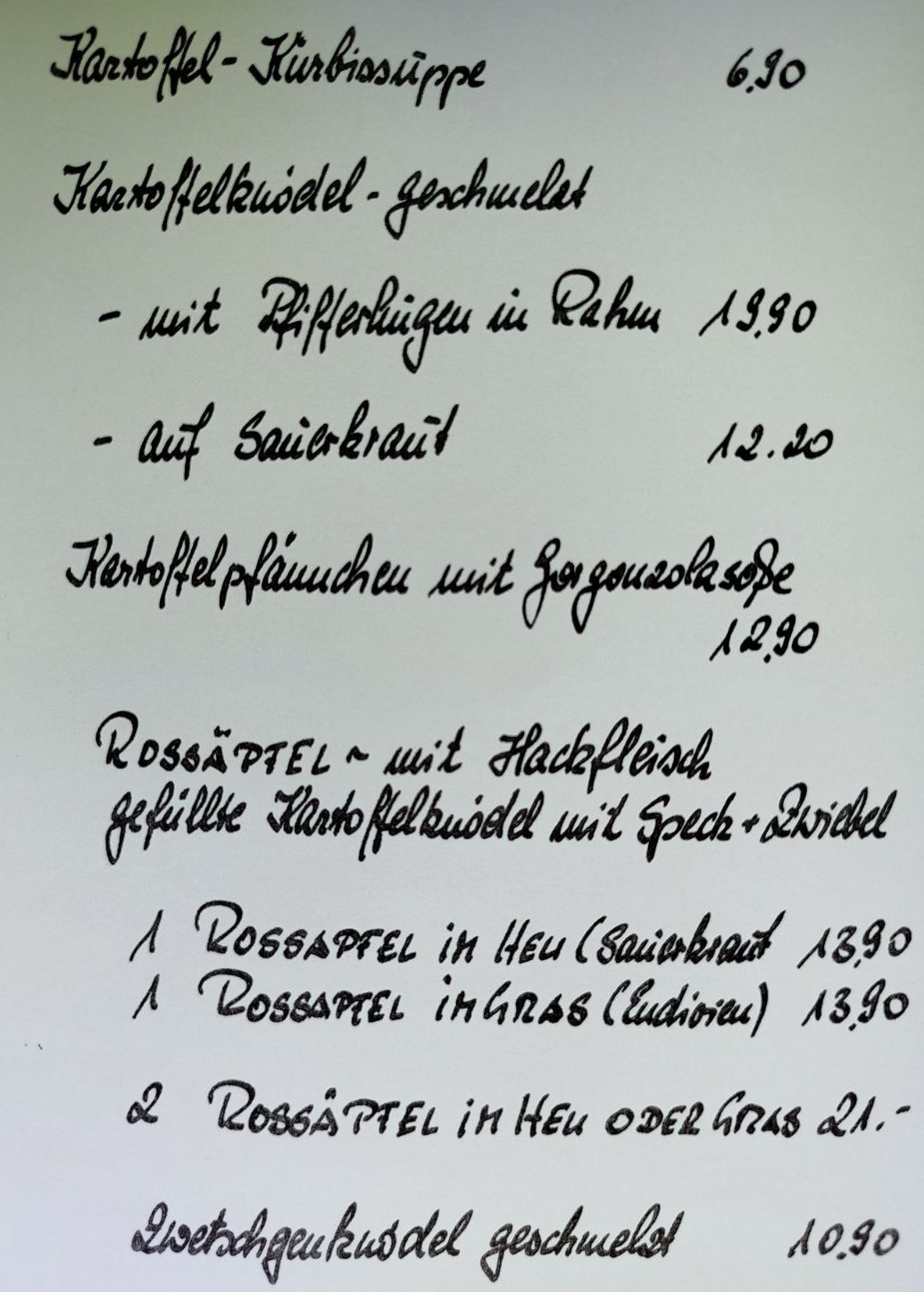 Speisekarte zu den 35. Odenwälder Kartoffelwochen